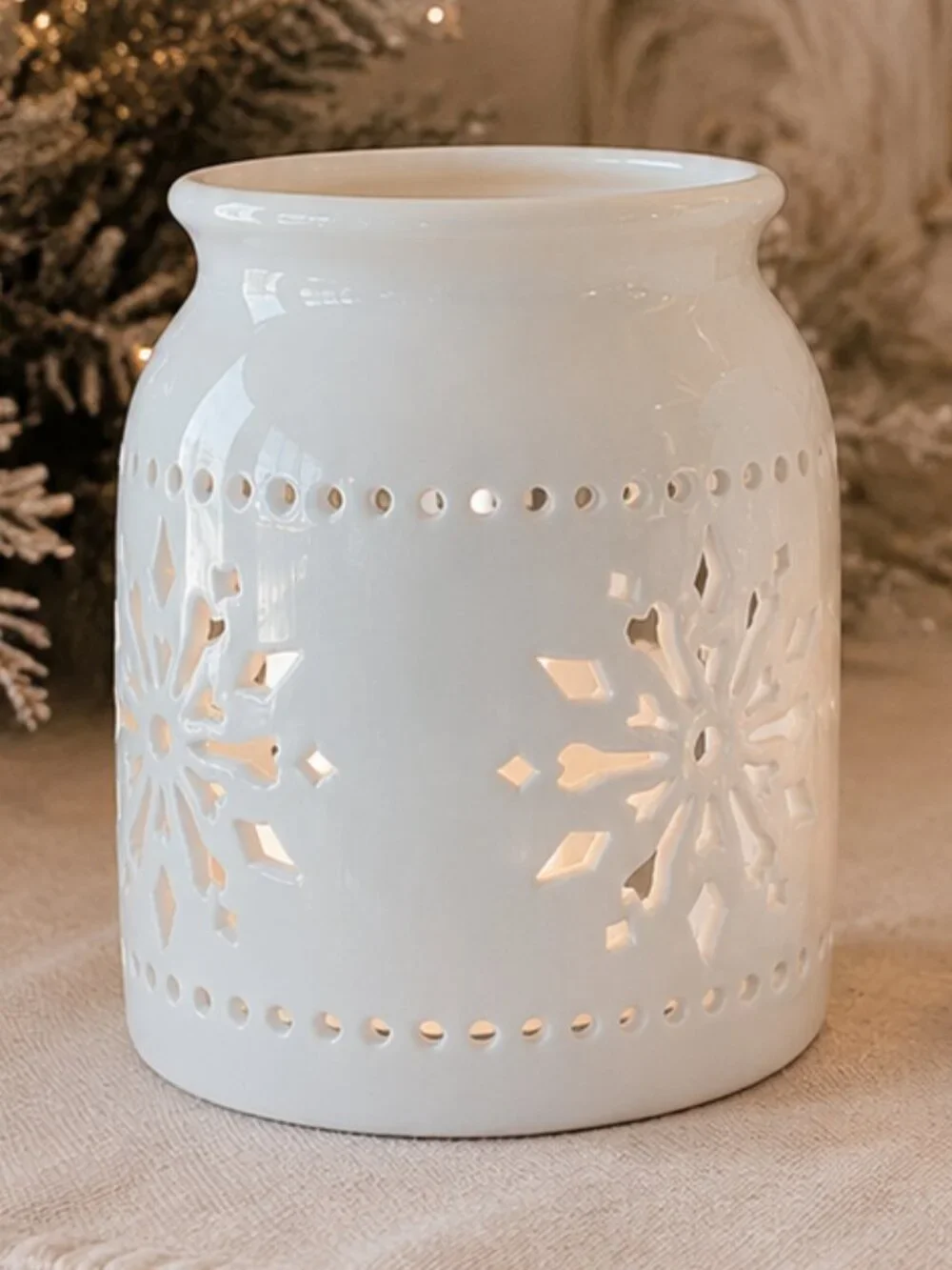 Set of 2 Charming Ivory Snowflake Cutout Luminiary Candleholders